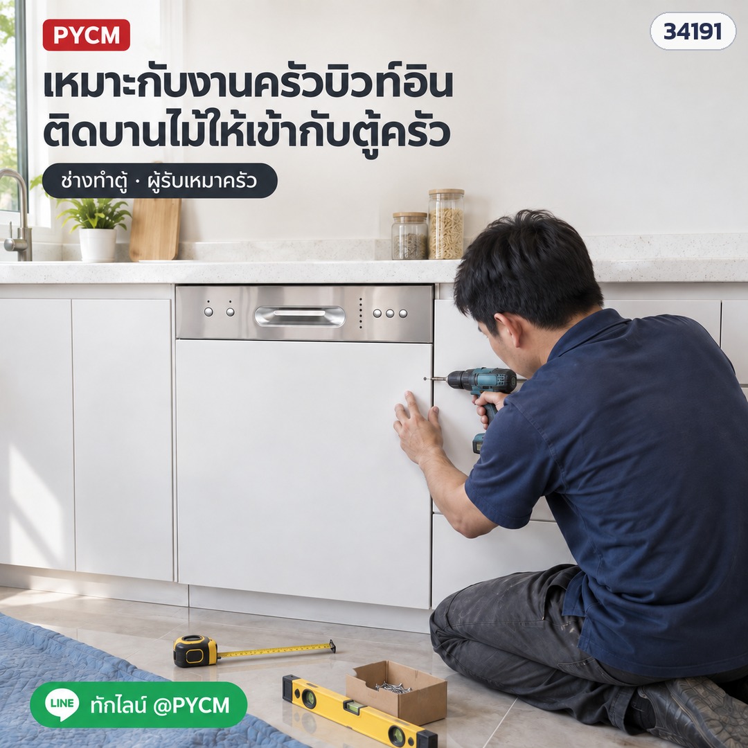 เครื่องล้างจานกึ่งบิวท์อิน 14 ชุด DW-SB14 – เหมาะกับงานครัวบิวท์อิน ช่างทำตู้/ผู้รับเหมาครัวติดบานไม้ให้เข้ากับตู้ครัว (ภาพประกอบโฆษณา)