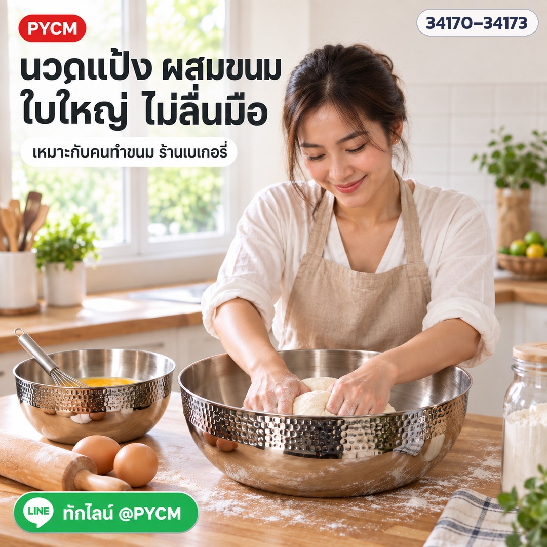 นวดแป้ง ผสมขนมในครัวบ้าน ชามใบใหญ่ จับไม่ลื่นมือ เหมาะกับคนทำขนมและร้านเบเกอรี่ (ภาพประกอบ)