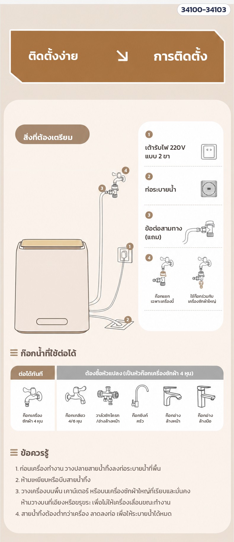 เครื่องซักชุดชั้นในมินิ – การติดตั้ง และก๊อกน้ำที่ใช้ต่อได้