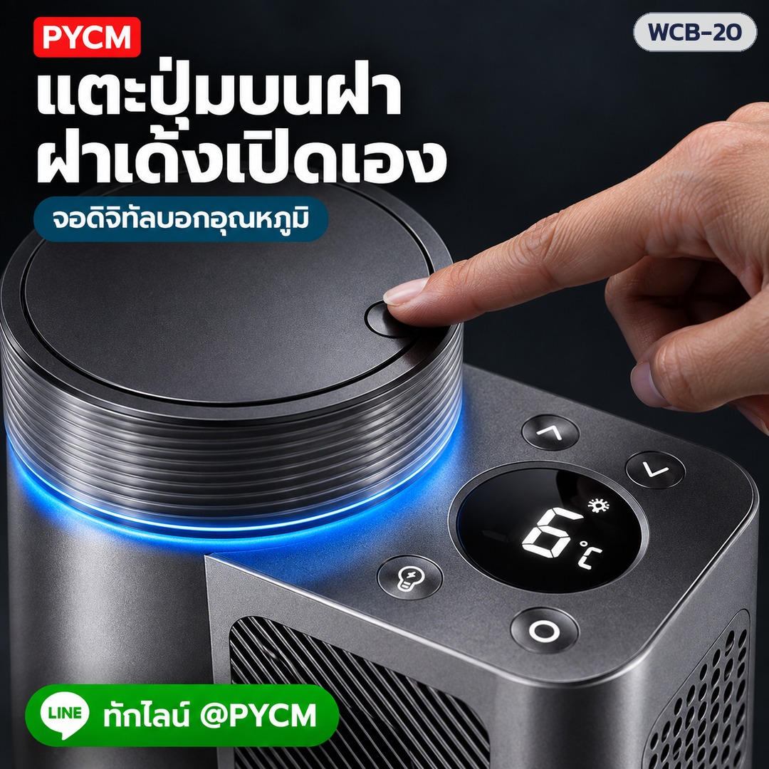 เครื่องทำเย็นขวดตั้งโต๊ะ WCB-20 – แตะปุ่มบนฝา ฝาเด้งเปิดเอง จอดิจิทัลบอกอุณหภูมิ