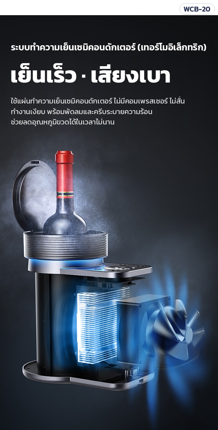 เครื่องทำเย็นขวดตั้งโต๊ะ WCB-20 – ระบบทำความเย็นเซมิคอนดักเตอร์ ไม่มีคอมเพรสเซอร์ เสียงเบา