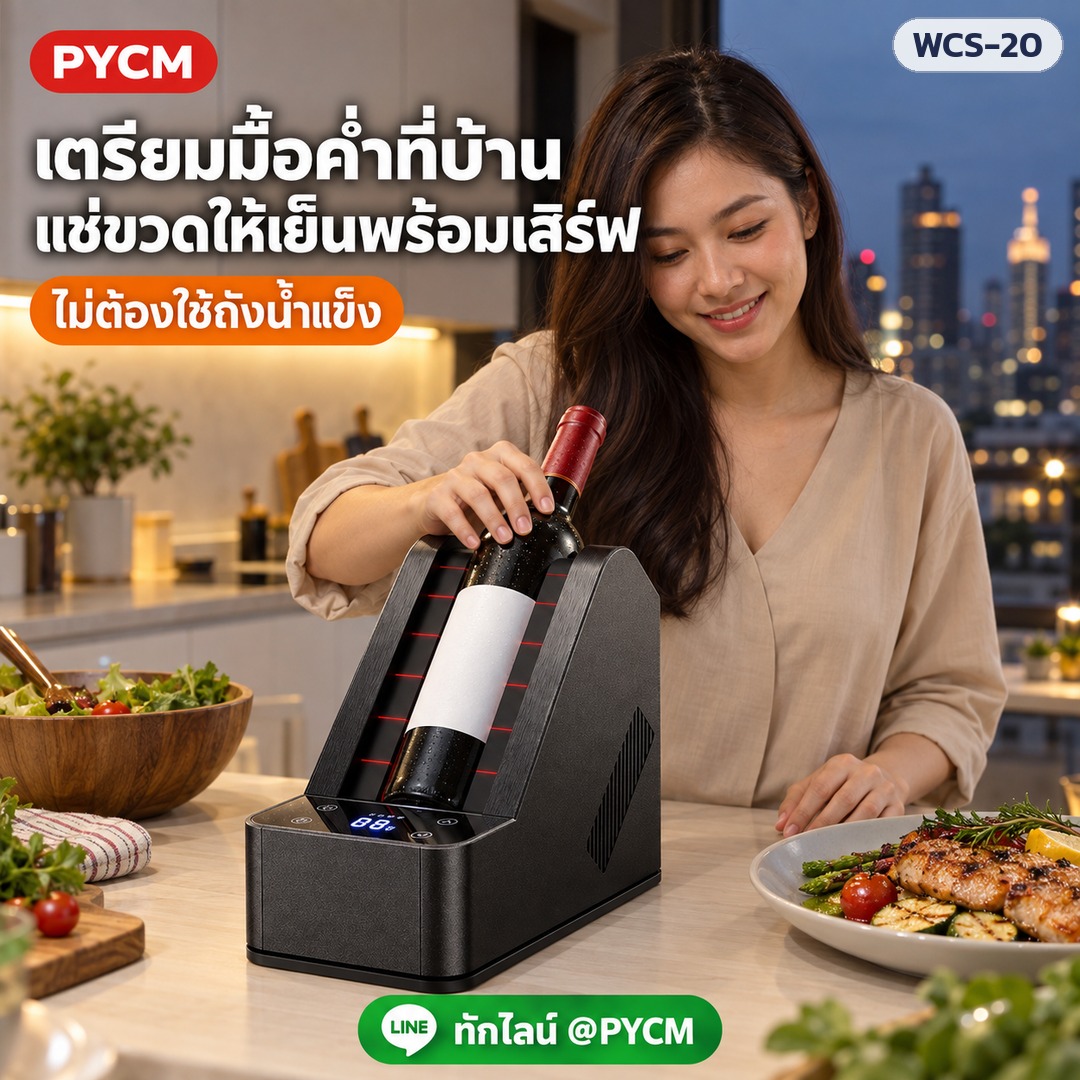 เครื่องทำเย็นขวดไวน์ตั้งโต๊ะ WCS-20 – เตรียมมื้อค่ำที่บ้าน แช่ขวดให้เย็นพร้อมเสิร์ฟ ไม่ต้องใช้ถังน้ำแข็ง (ภาพประกอบ)