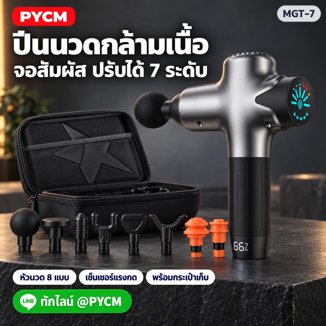 ปืนนวดกล้ามเนื้อ จอสัมผัส ปรับได้ 7 ระดับ ครบชุดพร้อมกระเป๋า (ภาพประกอบ)