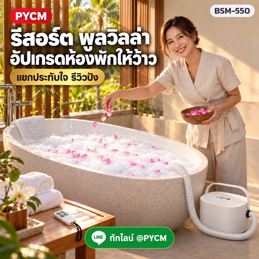 เครื่องทำฟองสปาในอ่างอาบน้ำ – รีสอร์ต พูลวิลล่า อัปเกรดห้องพัก
