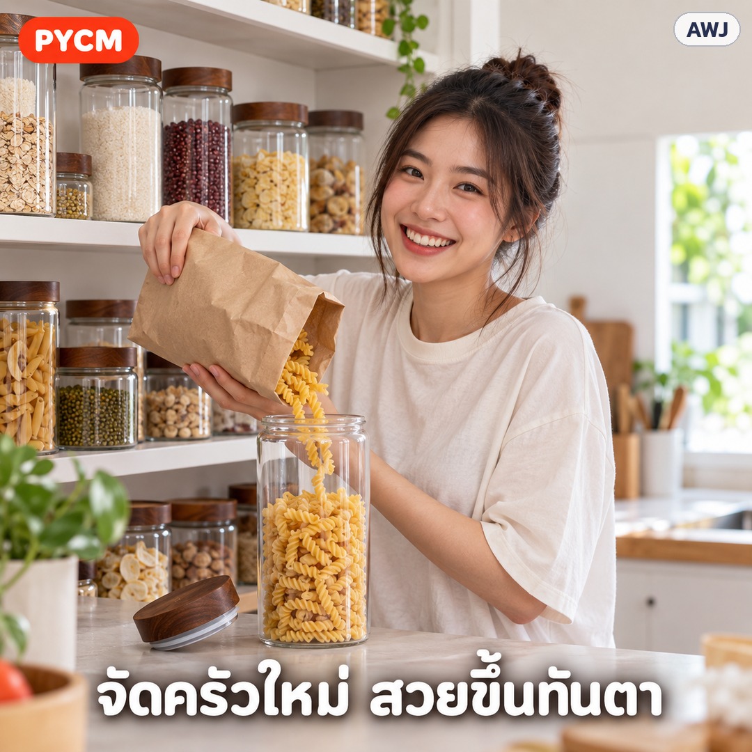 โหลแก้วฝาไม้ – จัดครัวใหม่ สวยขึ้นทันตา