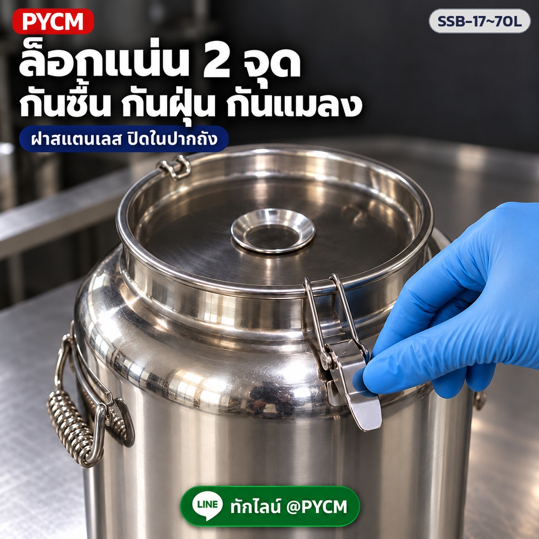 ถังสแตนเลสฝาล็อก – ล็อกแน่น 2 จุด กันชื้น กันฝุ่น กันแมลง