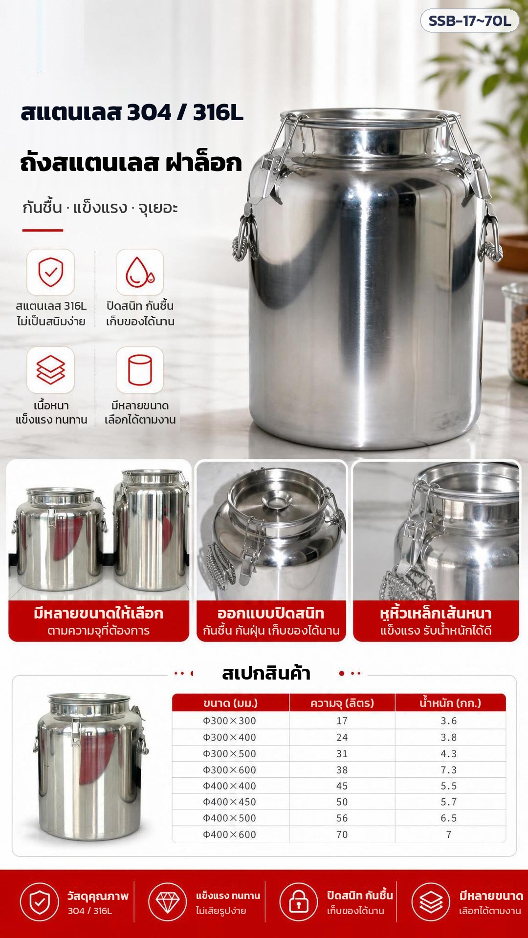 ถังสแตนเลสฝาล็อก – สแตนเลส 304/316L กันชื้น แข็งแรง จุเยอะ