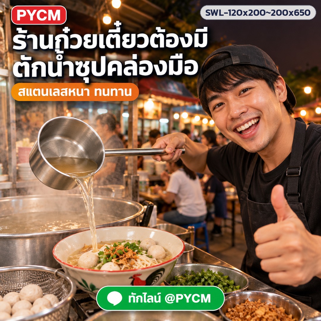 กระบวยตักน้ำสแตนเลส ด้ามยาว – ร้านก๋วยเตี๋ยวต้องมี ตักน้ำซุปคล่องมือ