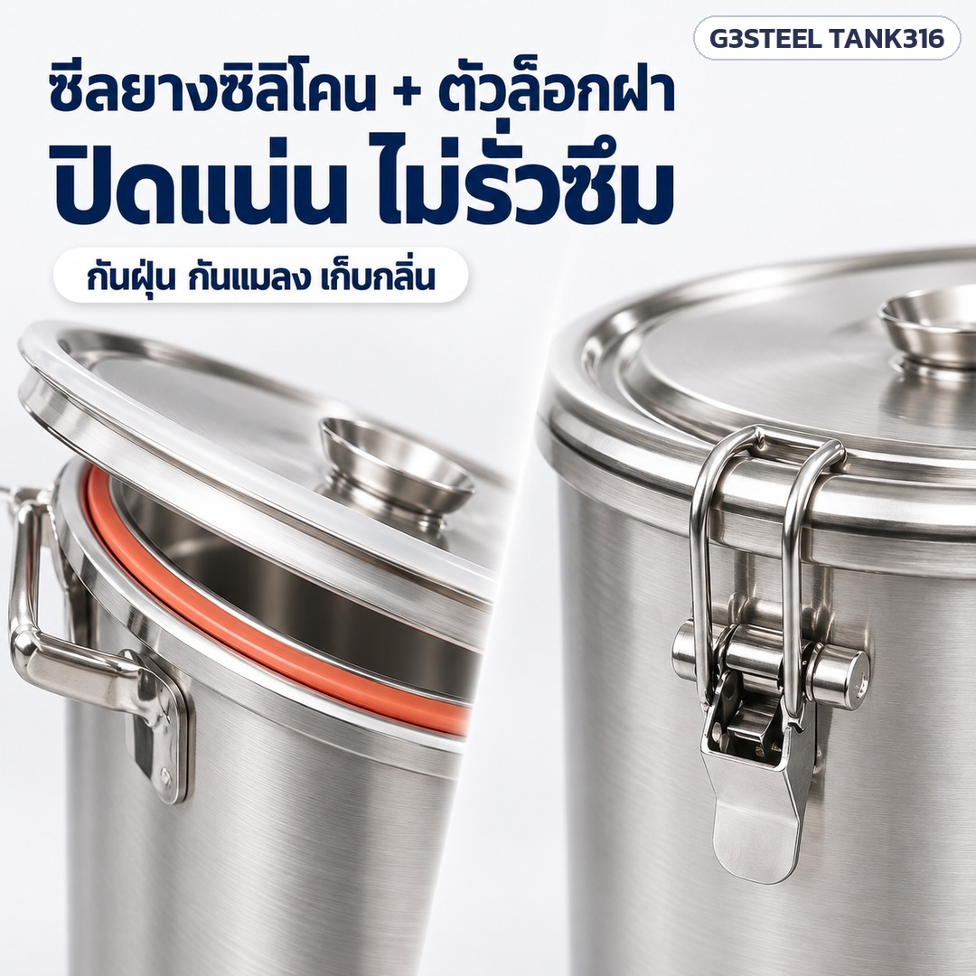หม้อสแตนเลส 316 ฝาล็อก – ซีลยางซิลิโคน + ตัวล็อกฝา ปิดแน่น ไม่รั่วซึม