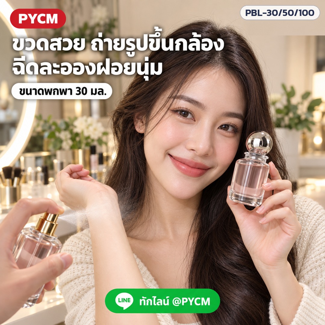 ขวดน้ำหอมแก้วใส ฝาบอล – ขวดสวย ถ่ายรูปขึ้นกล้อง ฉีดละอองฝอยนุ่ม