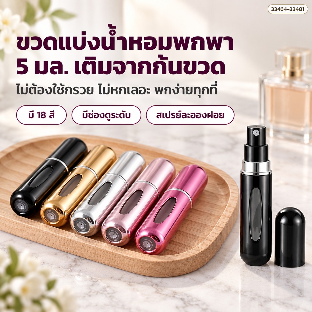 ขวดแบ่งน้ำหอมพกพา 5 มล. อะลูมิเนียม เติมจากก้นขวด ไม่ต้องใช้กรวย หัวสเปรย์ละอองฝอย รุ่น BF5 (เลือกได้ 18 สี)