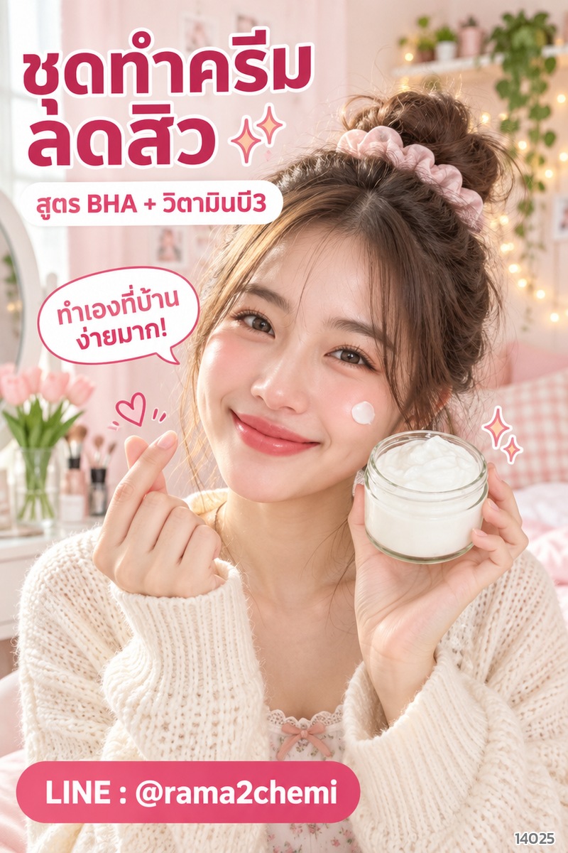 ชุดทำ ครีมลดสิว 1 กก. (Anti-Acne Cream DIY Kit) สูตร BHA + วิตามินบี3 + วิตามินบี5 ทำเองได้ง่าย ๆ ที่บ้าน
