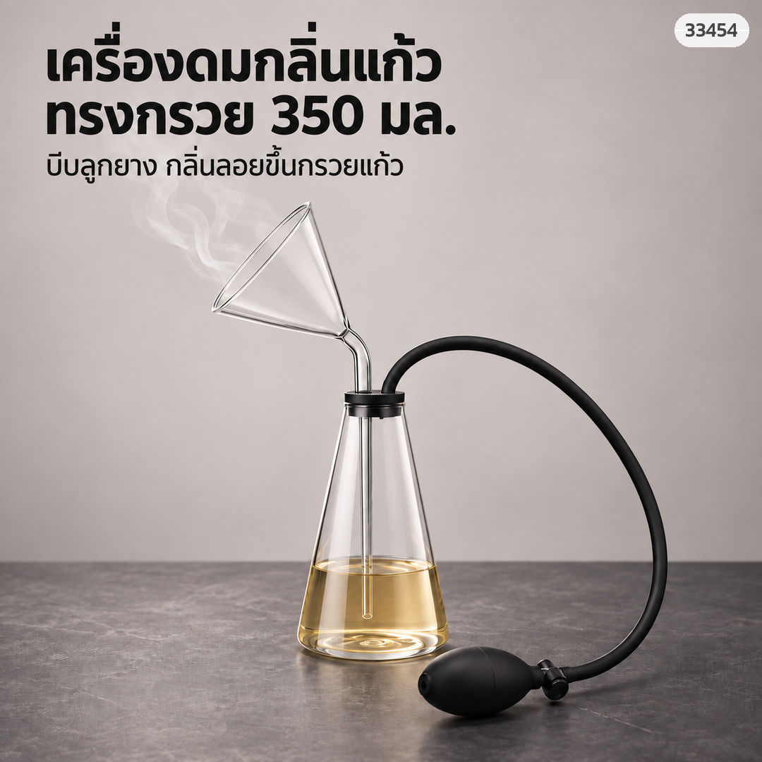 เครื่องดมกลิ่นแก้ว (เครื่องกระจายกลิ่น) ทรงกรวย 350 มล. พร้อมกรวยดมกลิ่นและลูกยางบีบ รุ่น WXQ-350
