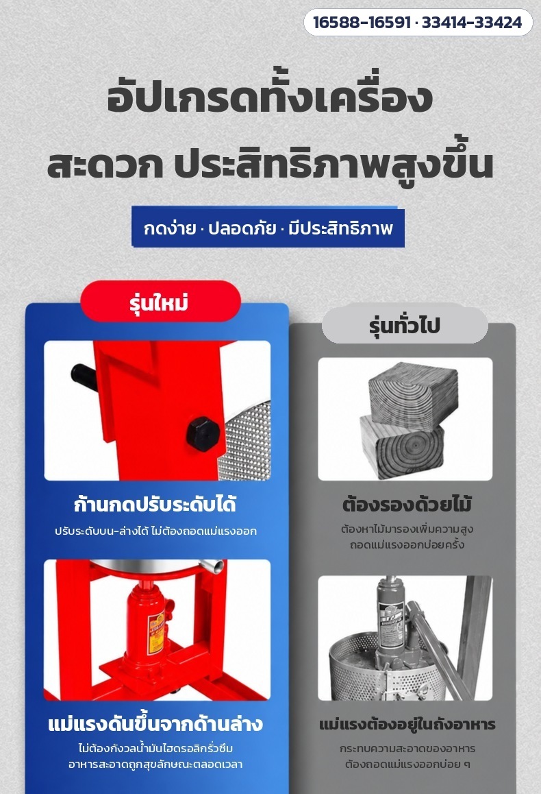 เปรียบเทียบรุ่นใหม่ ก้านกดปรับระดับได้ แม่แรงดันขึ้นจากด้านล่าง กับรุ่นทั่วไปที่ต้องรองไม้และวางแม่แรงในถัง