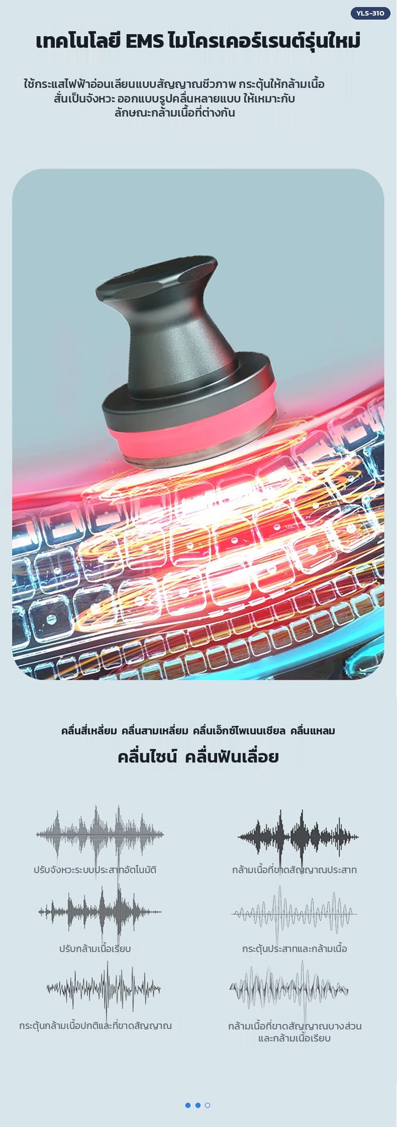 เทคโนโลยี EMS ไมโครเคอร์เรนต์ เลือกรูปคลื่นได้หลายแบบ สี่เหลี่ยม สามเหลี่ยม ไซน์ ฟันเลื่อย