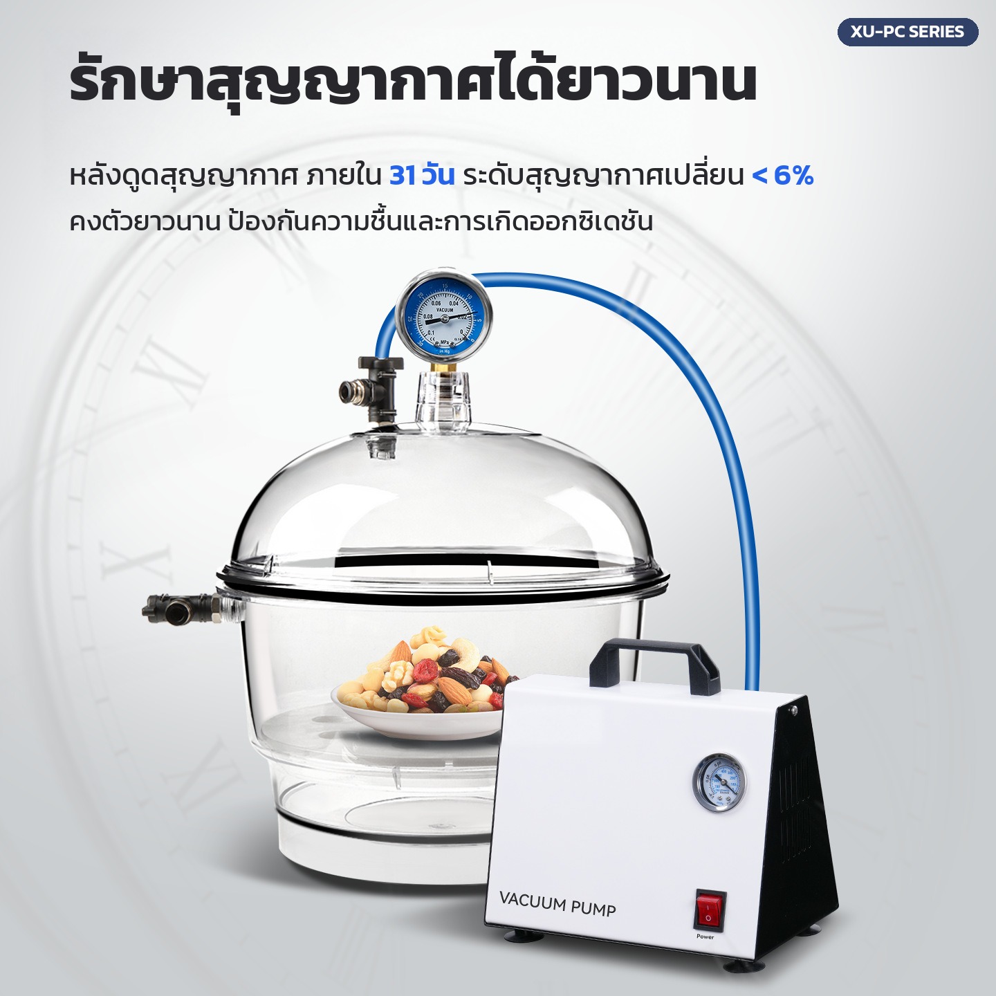 โถดูดความชื้นสุญญากาศรักษาสุญญากาศได้ยาวนาน ภายใน 31 วันระดับสุญญากาศเปลี่ยนน้อยกว่า 6%