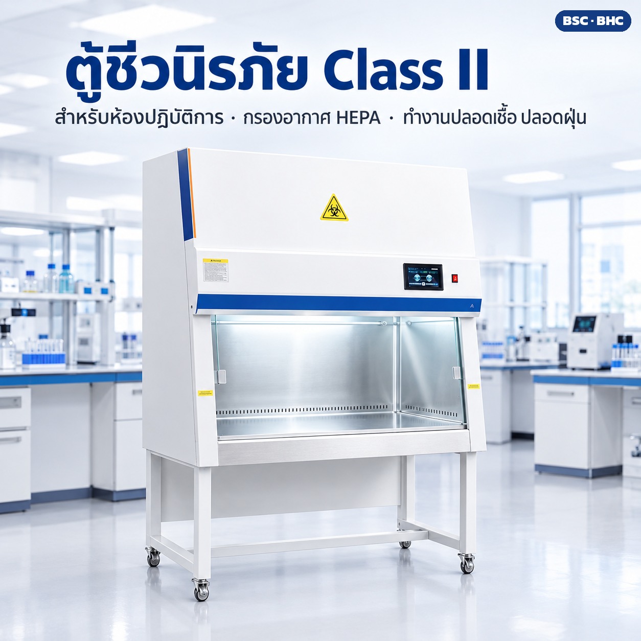 ตู้ชีวนิรภัย Class II สำหรับห้องปฏิบัติการ กรองอากาศ HEPA ทำงานปลอดเชื้อ ปลอดฝุ่น
