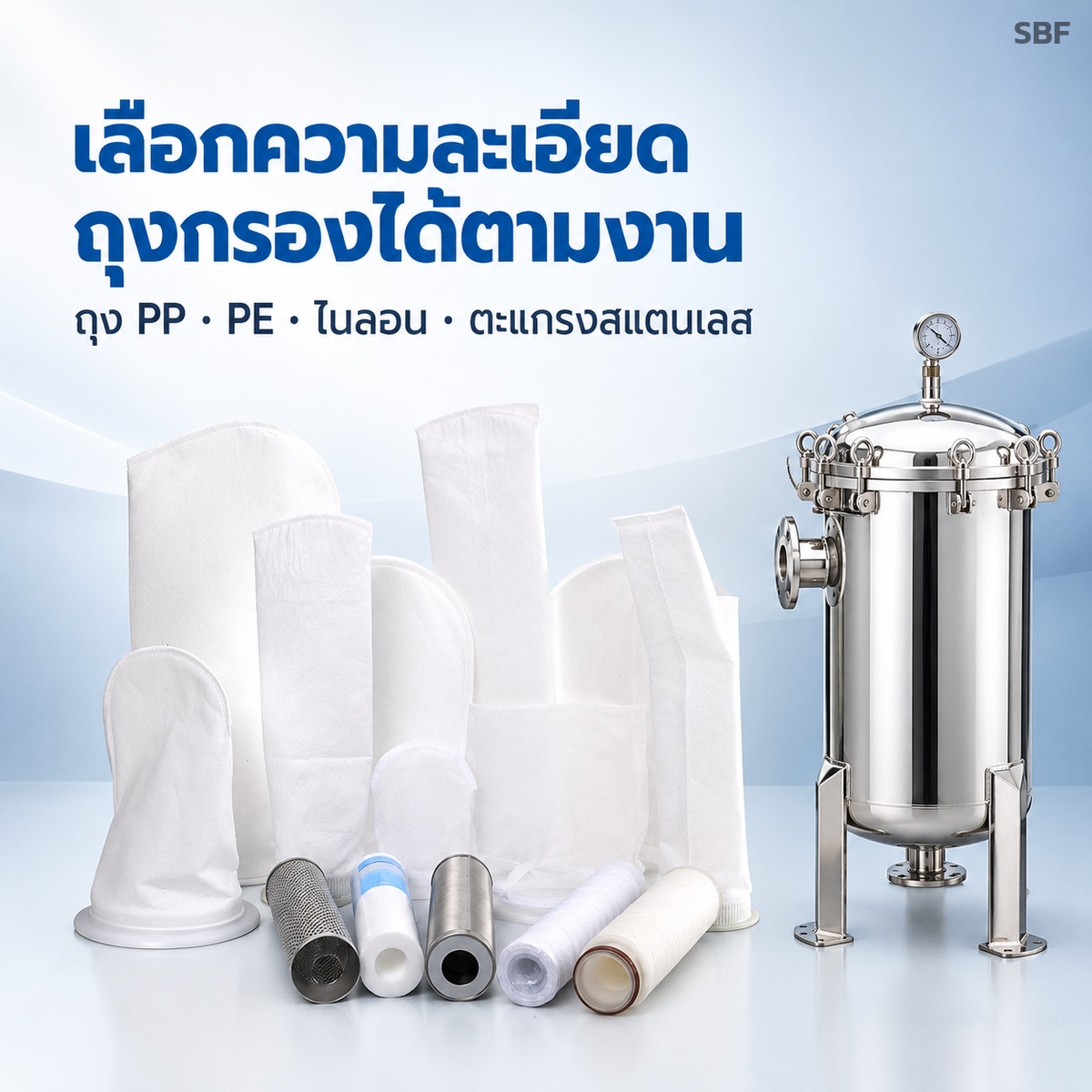 เลือกความละเอียดถุงกรองได้ตามงาน ถุง PP PE ไนลอน และตะแกรงสแตนเลส
