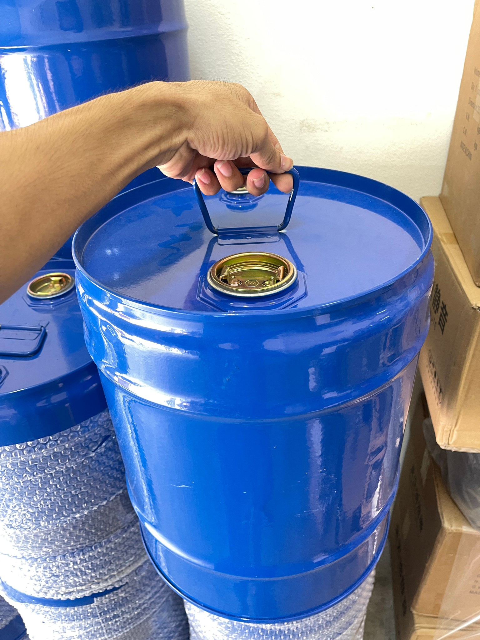 closed baking paint barrel ถังสี ถังเหล็ก สีน้ำเงิน 30 ลิตร