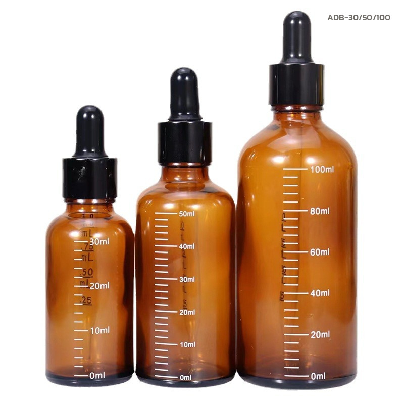 ขวดแก้วสีชา หลอดหยด 5/10/15/20/30/50/100 มล. มีสเกลบอกปริมาตร พร้อมฝาหลอดหยด - Image 6