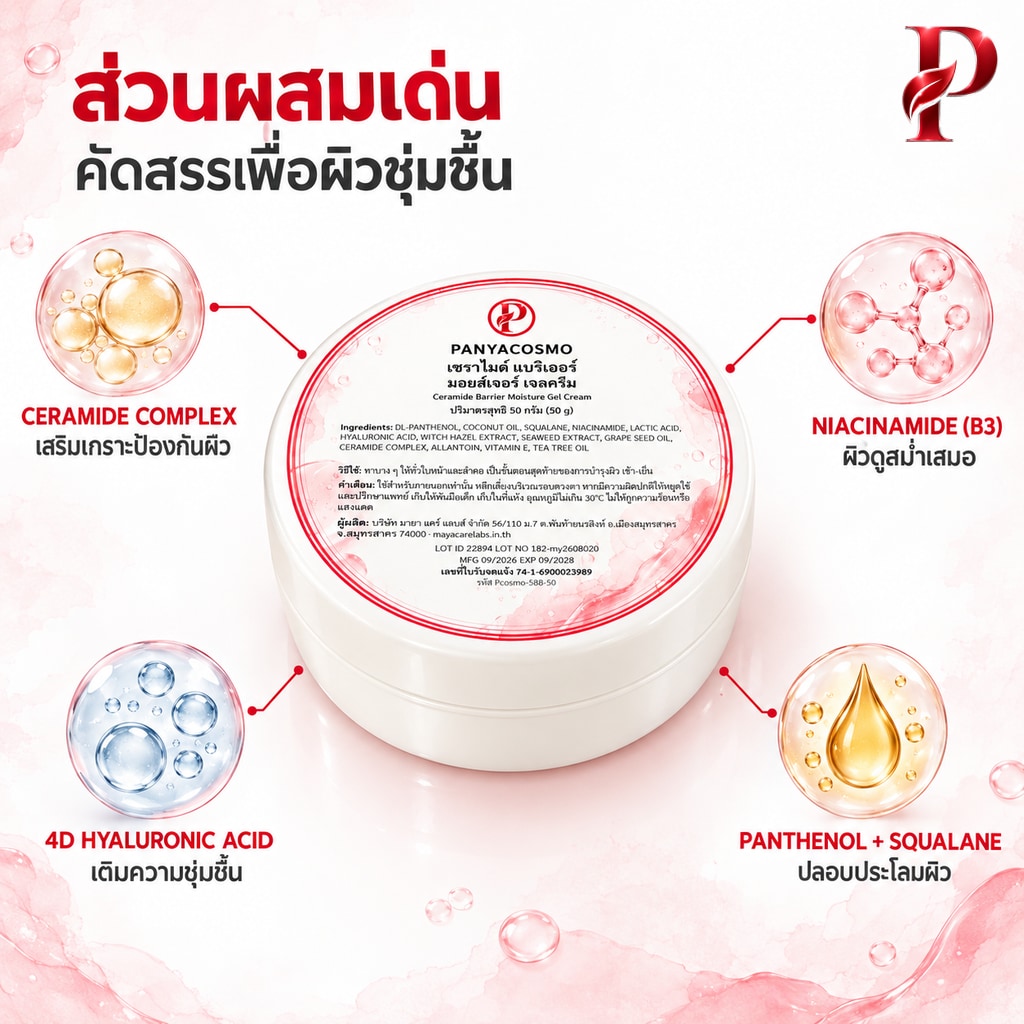 ปัญญาคอสโม เซราไมด์ แบริเออร์ มอยส์เจอร์ เจลครีม 50 ก. เจลครีมเซราไมด์ ฟื้นเกราะผิว (Pcosmo-588-50) - Image 3