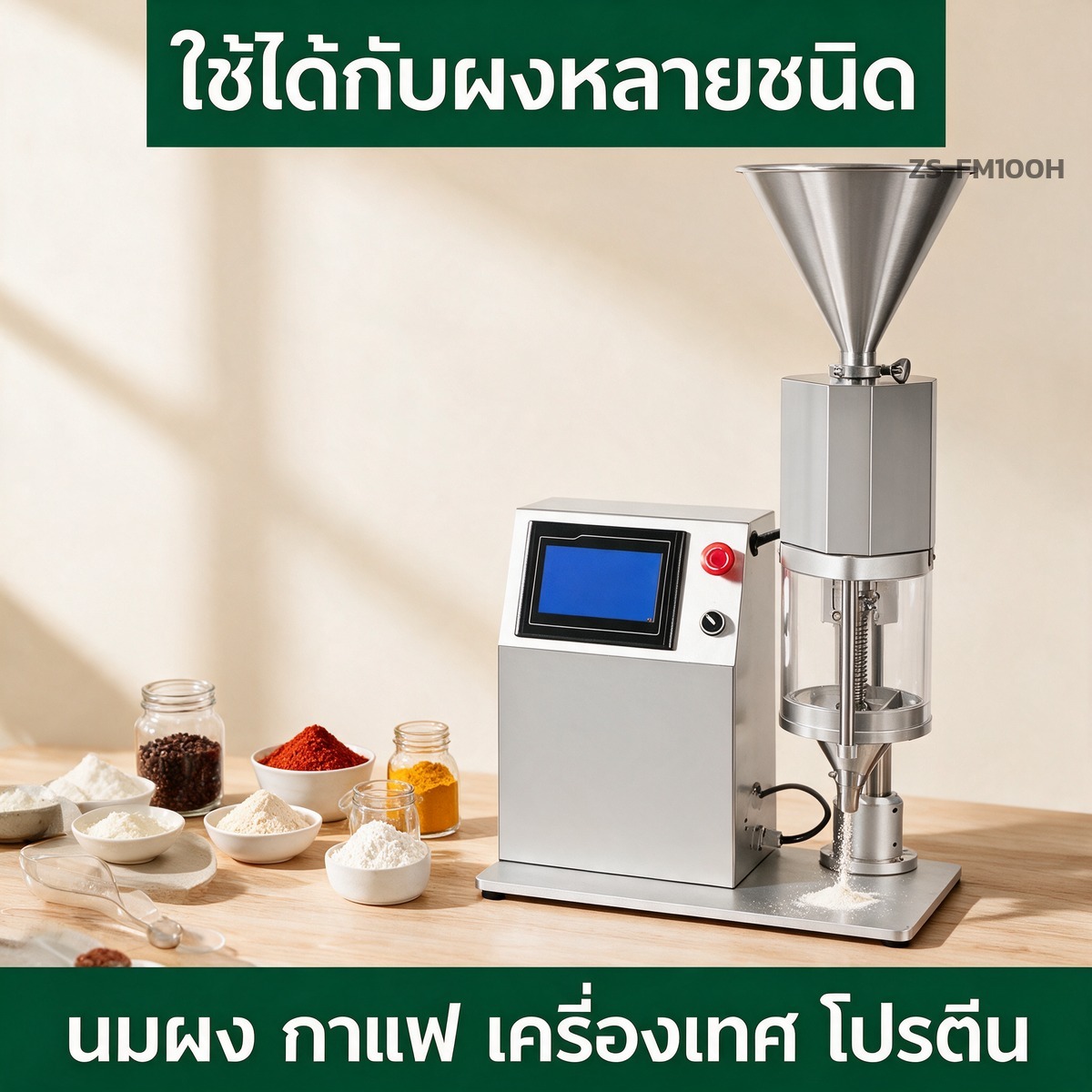 เครื่องบรรจุผงกึ่งอัตโนมัติ ตั้งโต๊ะ บรรจุ 0.1-10 กรัม เกลียววัดปริมาณ มอเตอร์เซอร์โว จอสัมผัส ZS-FM100H - Image 5