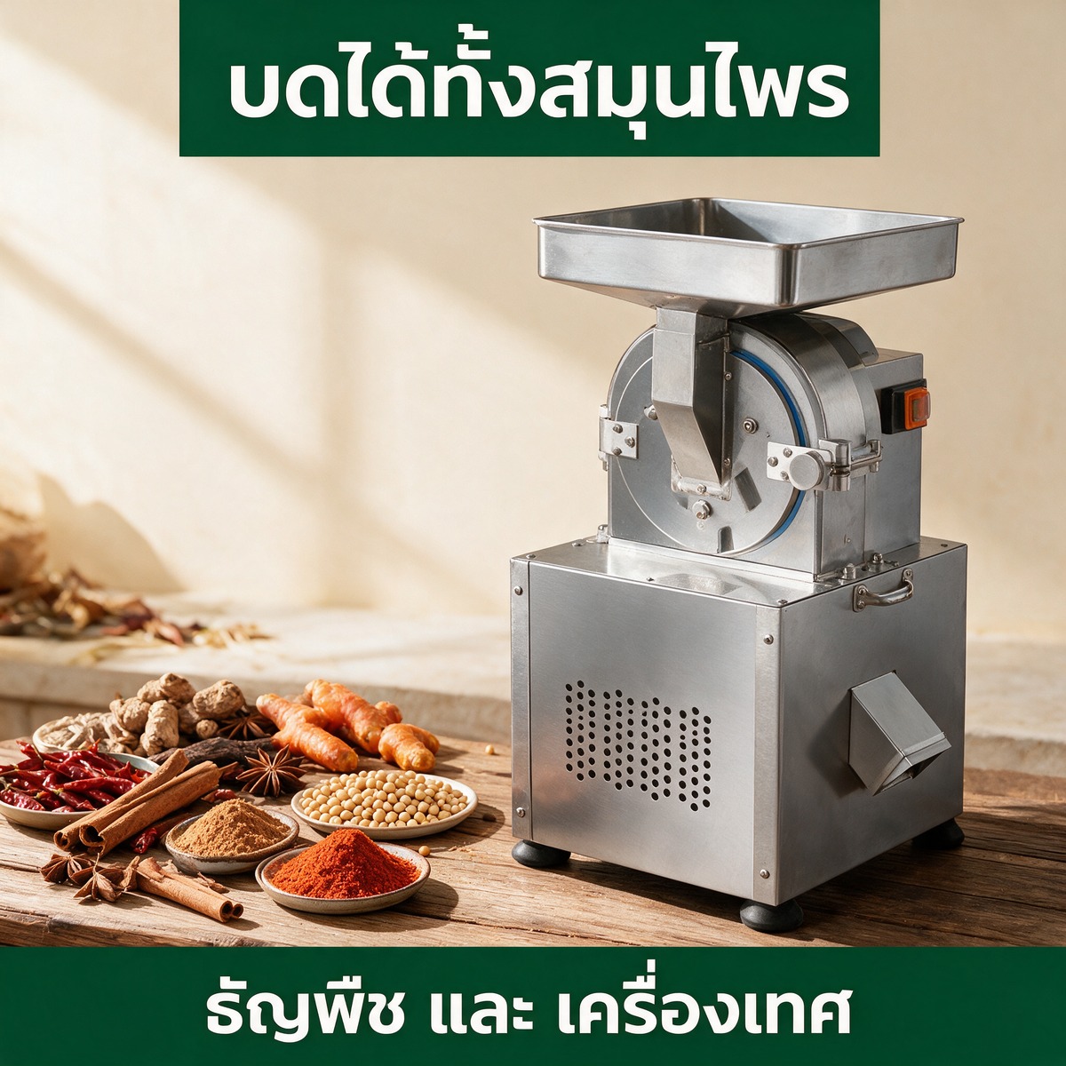 เครื่องบดผงสมุนไพร แบบคัดขนาด เปลี่ยนตะแกรงได้ 60-200 เมช ตัวถังสแตนเลส 4 รุ่น 5-65 กก./ชม. - Image 5