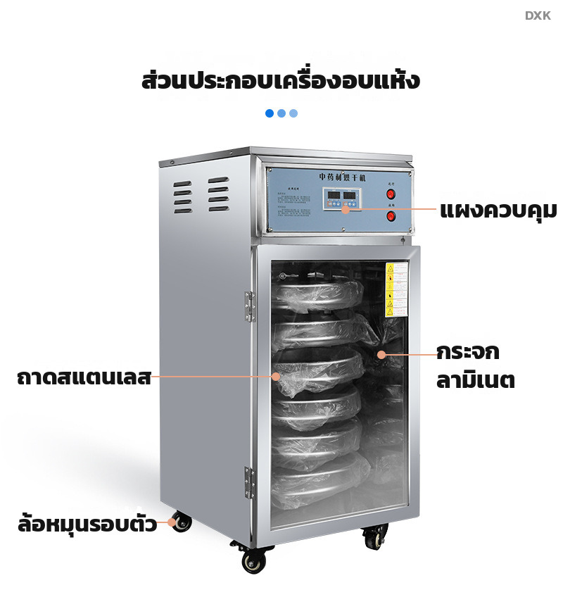 ตู้อบลมร้อน อบสมุนไพร ผัก ผลไม้ อาหารทะเล — แบบถาดหมุน 6-12 ชั้น 220V และแบบลมร้อนหมุนเวียน 24-192 ถาด 380V - Image 6