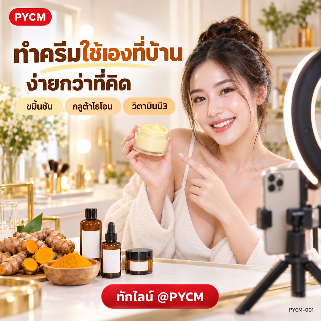 ชุดทำ ครีมแก้ฝ้า ลดจุดด่างดำ (1 กก.) สูตร Hot Process ขมิ้นชัน กลูต้าไธโอน PYCM-001 - Image 2