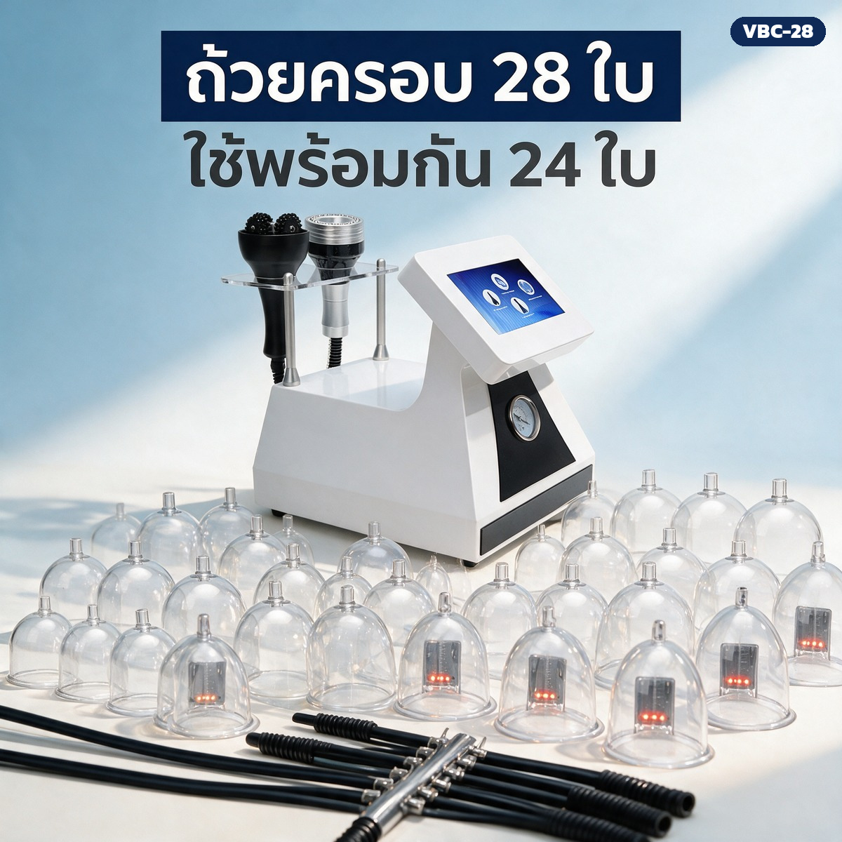 เครื่องนวดสุญญากาศ ถ้วยครอบ 28 ใบ + ถ้วยอินฟราเรดแบบสั่น 4 ใบ วาล์วแยกลม 12 ช่อง ใช้ได้ 2 คนพร้อมกัน รุ่น VBC-28 - Image 3