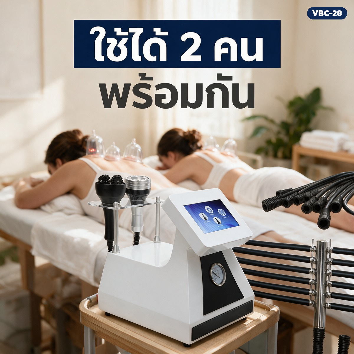 เครื่องนวดสุญญากาศ ถ้วยครอบ 28 ใบ + ถ้วยอินฟราเรดแบบสั่น 4 ใบ วาล์วแยกลม 12 ช่อง ใช้ได้ 2 คนพร้อมกัน รุ่น VBC-28 - Image 6