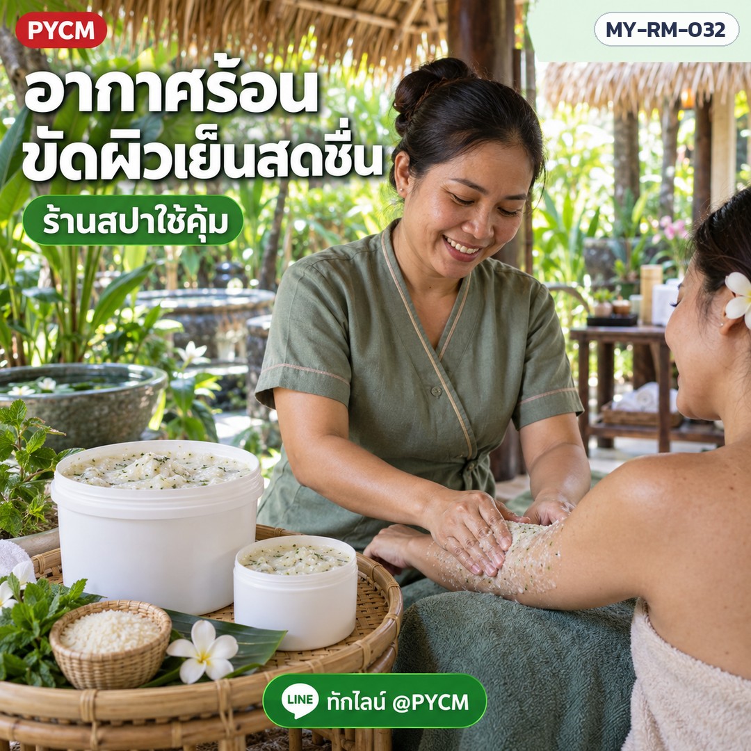 ครีมสครับข้าว ผสมสมุนไพร สูตรเย็น พร้อมใช้ เม็ดสครับละเอียด ขัดแล้วเย็นสดชื่น สำหรับสปา ร้านนวด และทำแบรนด์ MY-RM-032 - Image 3