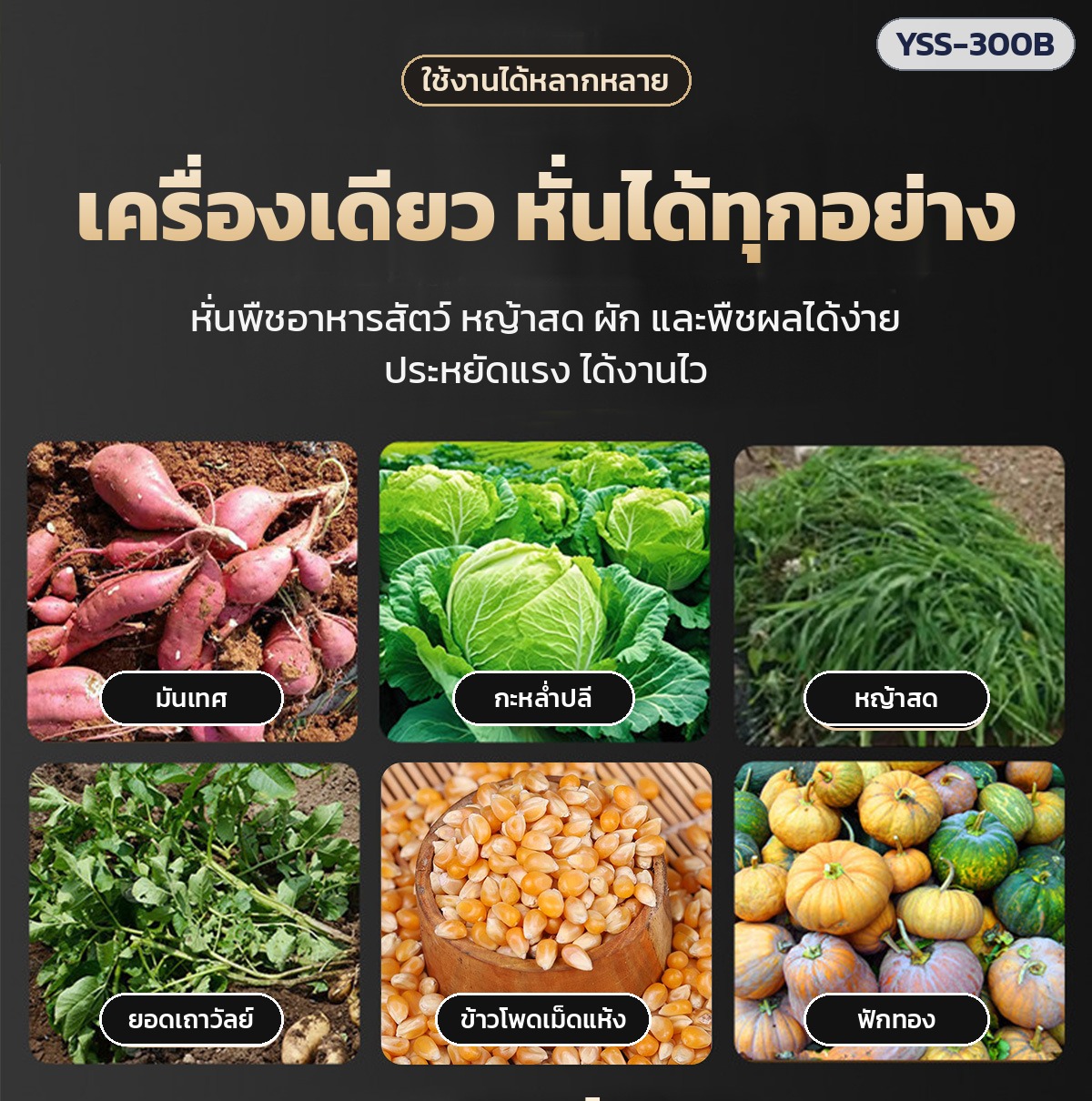 เครื่องหั่นผัก สับหญ้า ย่อยอาหารสัตว์ ถังสแตนเลส 1300W YSS-300B หั่นผัก มันเทศ หญ้าสด ข้าวโพด เลี้ยงหมู ไก่ เป็ด วัว - Image 8